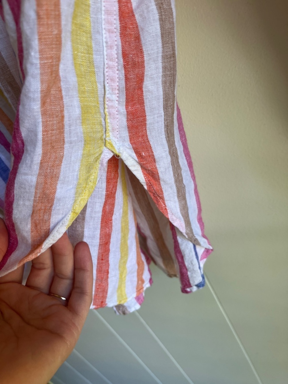 Talbots Multicolor Striped Button-Down Linen Beach Coastal Summer Shirt Sz LP - Picture 8 of 9